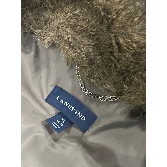 Lands End coat puffer down women’s detachable hood and back fur XL 18-20 - Picture 6 of 11